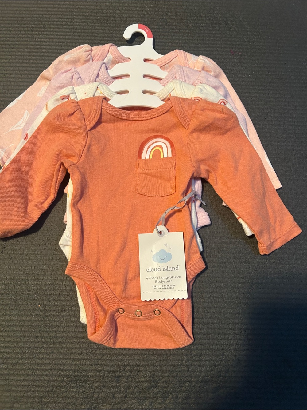 cloud island Peach/Coral Long-Sleeve One-Piece with Rainbow Pocket (4-Pack)